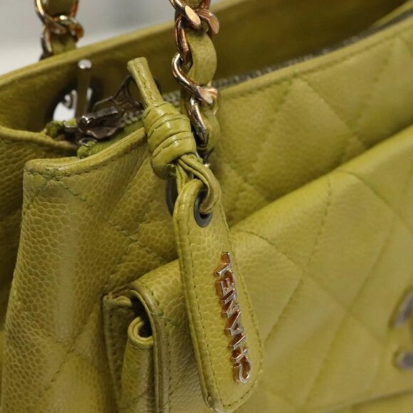 CHANEL Matelasse Chain Shoulder Bag Grained Calf Skin Green Gold CC Auth yk19052 - Picture 10 of 16
